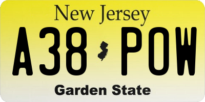 NJ license plate A38POW