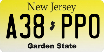 NJ license plate A38PPO