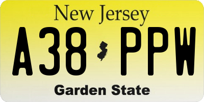 NJ license plate A38PPW