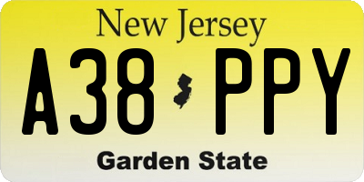 NJ license plate A38PPY