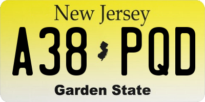 NJ license plate A38PQD