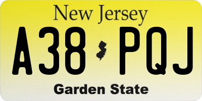 NJ license plate A38PQJ