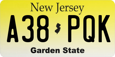 NJ license plate A38PQK