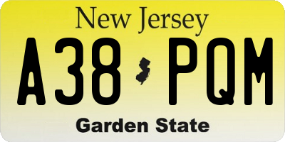 NJ license plate A38PQM