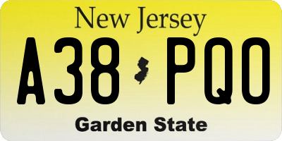 NJ license plate A38PQO