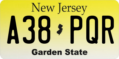 NJ license plate A38PQR