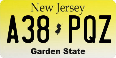 NJ license plate A38PQZ
