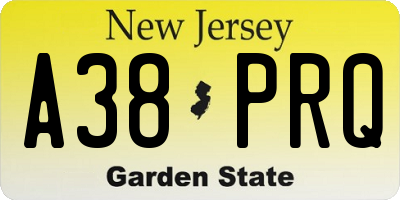 NJ license plate A38PRQ