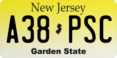 NJ license plate A38PSC