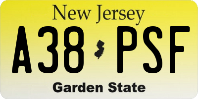 NJ license plate A38PSF