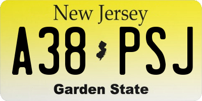 NJ license plate A38PSJ