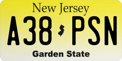 NJ license plate A38PSN