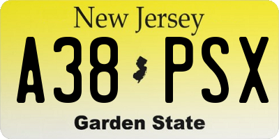 NJ license plate A38PSX