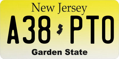 NJ license plate A38PTO
