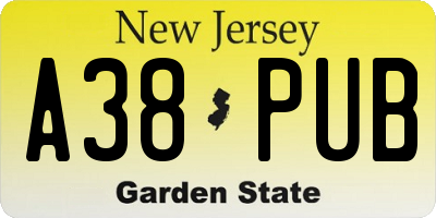 NJ license plate A38PUB