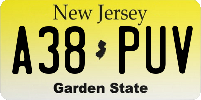 NJ license plate A38PUV