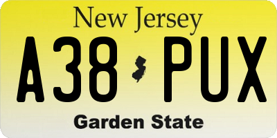 NJ license plate A38PUX