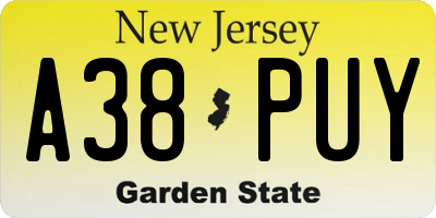 NJ license plate A38PUY
