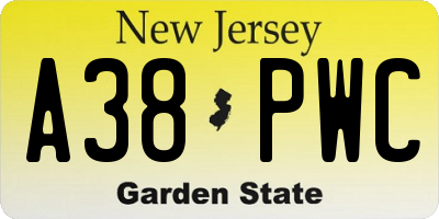 NJ license plate A38PWC