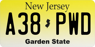 NJ license plate A38PWD