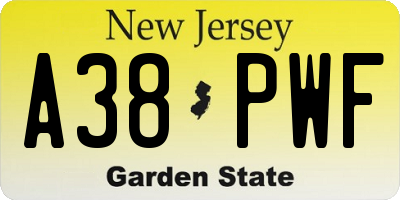 NJ license plate A38PWF