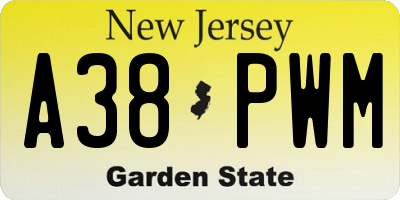 NJ license plate A38PWM