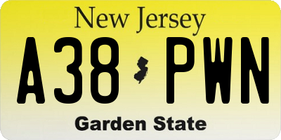 NJ license plate A38PWN