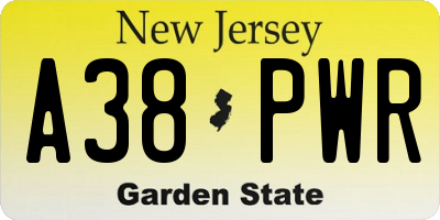 NJ license plate A38PWR