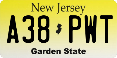 NJ license plate A38PWT