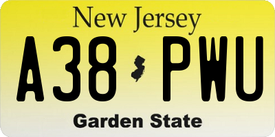 NJ license plate A38PWU