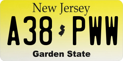 NJ license plate A38PWW