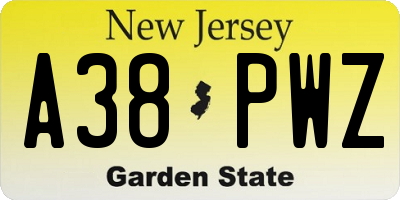 NJ license plate A38PWZ