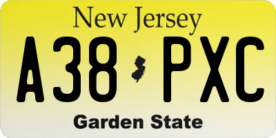 NJ license plate A38PXC