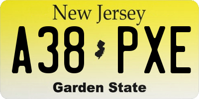 NJ license plate A38PXE
