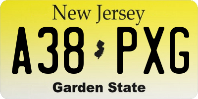 NJ license plate A38PXG
