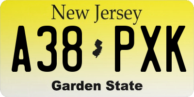 NJ license plate A38PXK