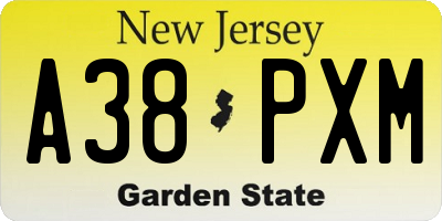 NJ license plate A38PXM