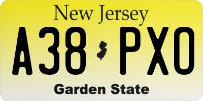 NJ license plate A38PXO