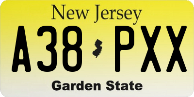 NJ license plate A38PXX