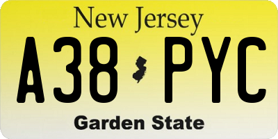 NJ license plate A38PYC