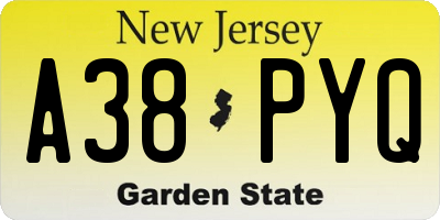 NJ license plate A38PYQ
