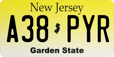 NJ license plate A38PYR