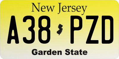NJ license plate A38PZD