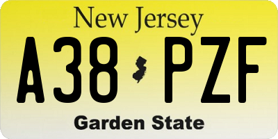 NJ license plate A38PZF