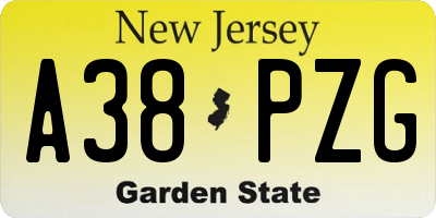 NJ license plate A38PZG