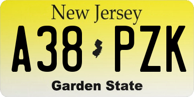 NJ license plate A38PZK