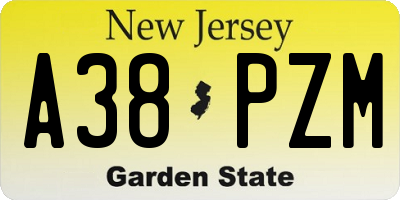NJ license plate A38PZM