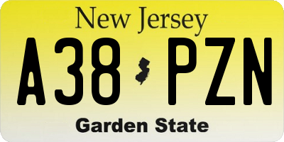 NJ license plate A38PZN