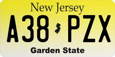 NJ license plate A38PZX