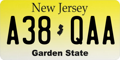 NJ license plate A38QAA